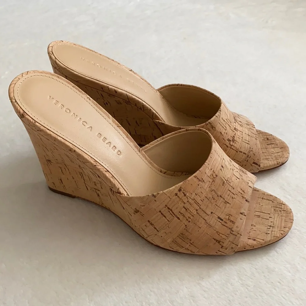 Veronica Beard | Dali Cork Slip On Wedge Heel Sandal Natural/Tan (9) - Picture 1 of 14